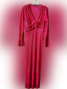 hot pink dress boohoo boohoo Women's Strappy Cami Floor Sweeping Floral Maxi Dress in Hot Pink | Size: 2